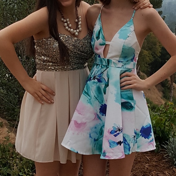 Floral Watercolor Fit and Flare Mini Dress - Picture 3 of 4